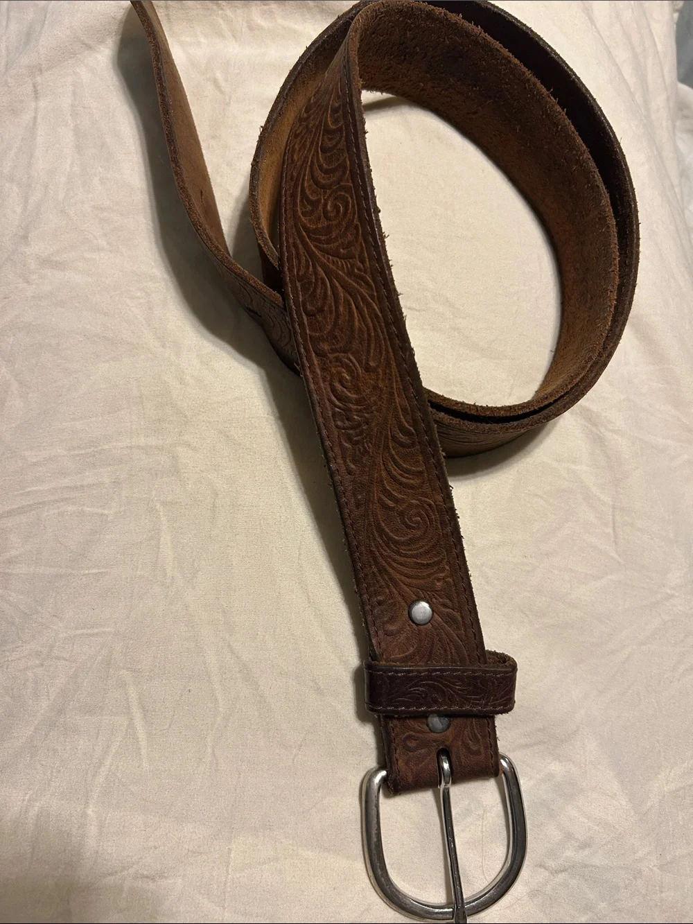 Men’s western brown leather belt with silver
